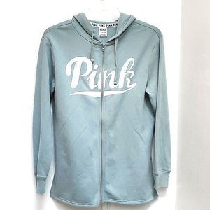 PINK Sage Green Front Zip Hooded Jacket Size Small